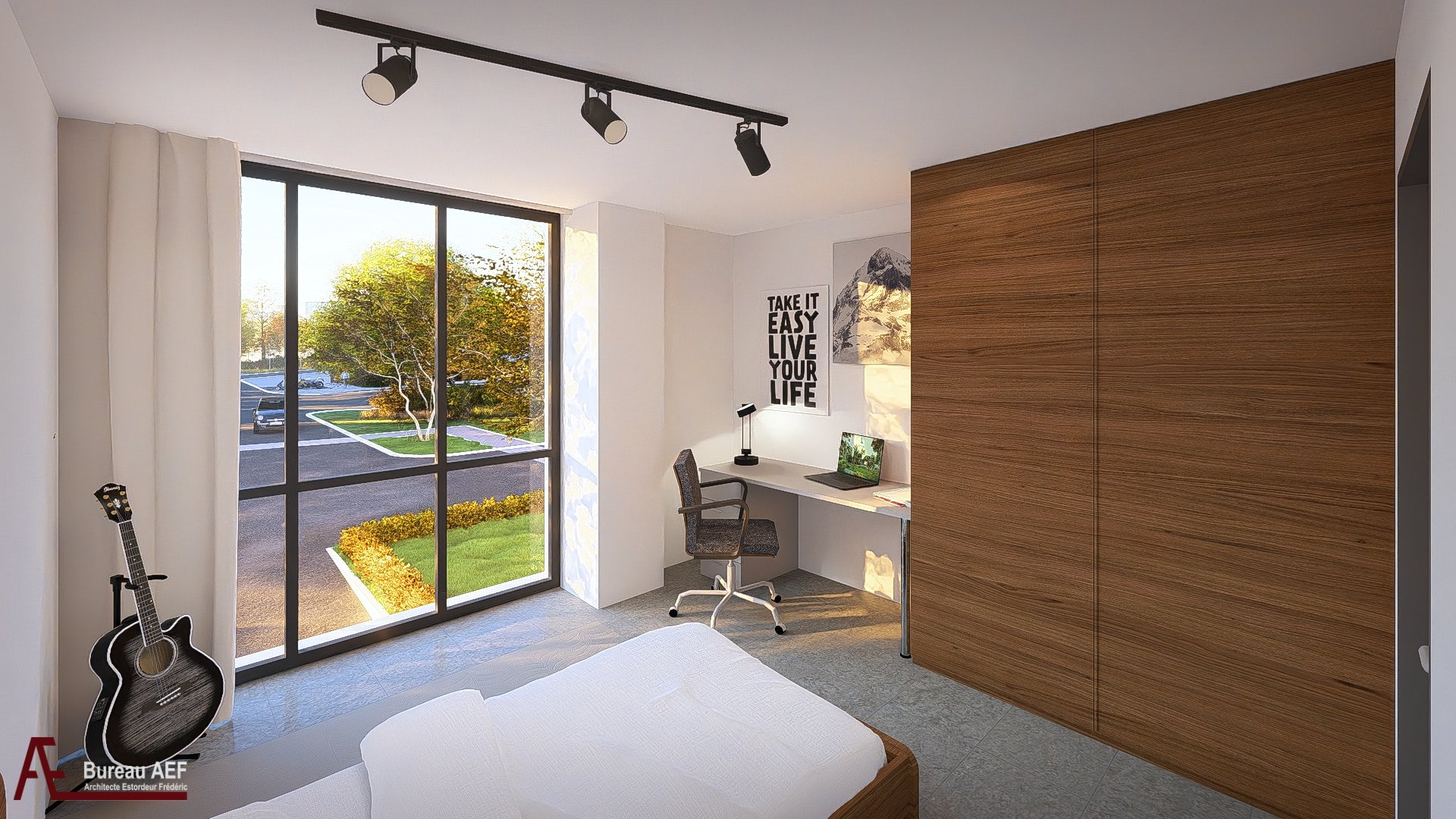 Chambre d'un appartement, ambiance claire et contemporaine