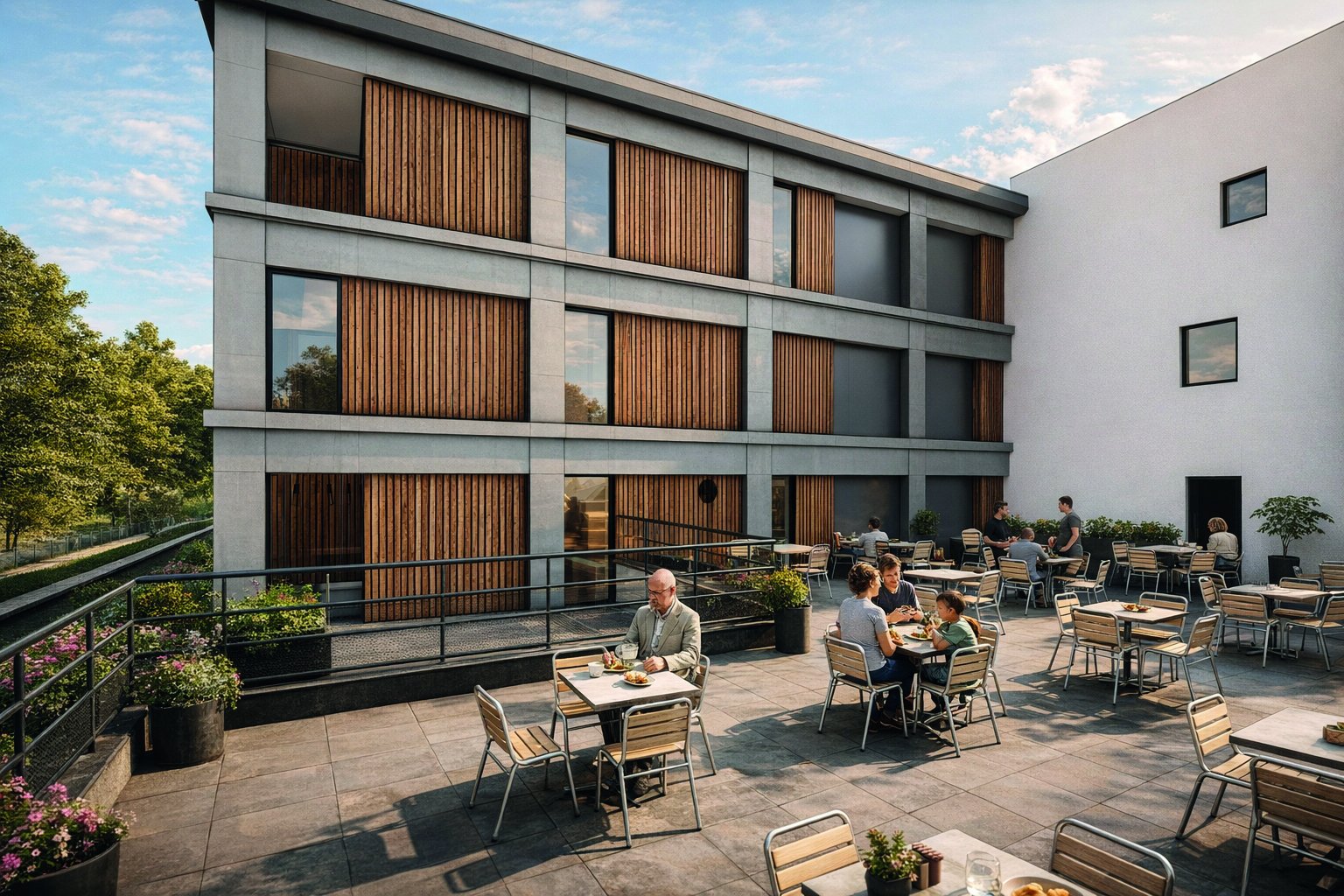 Terrasse partagée avec cafétéria à L'Arbre de Vie